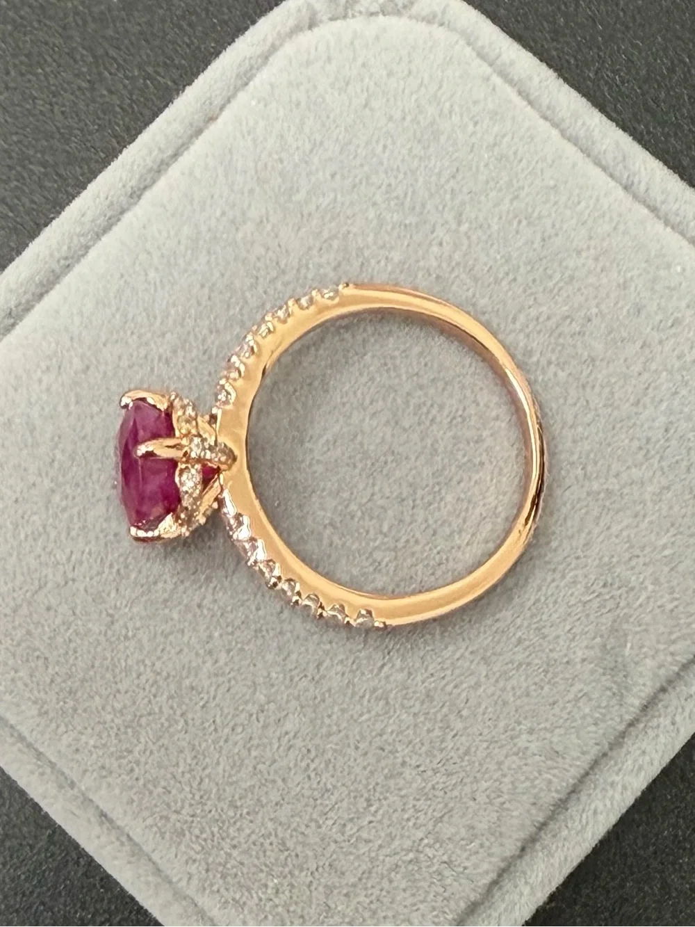 Stunning!!  2CT Natural Red Ruby with Hidden Halo Rose Gold over 925 Sterling